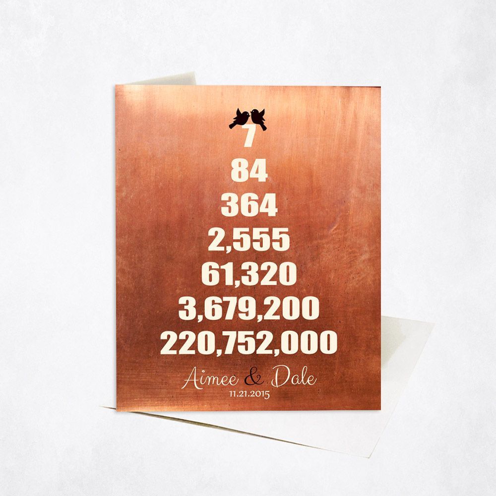 Copper Countdown Pyramid 7th Anniversary Card Gift for Couple C-1327