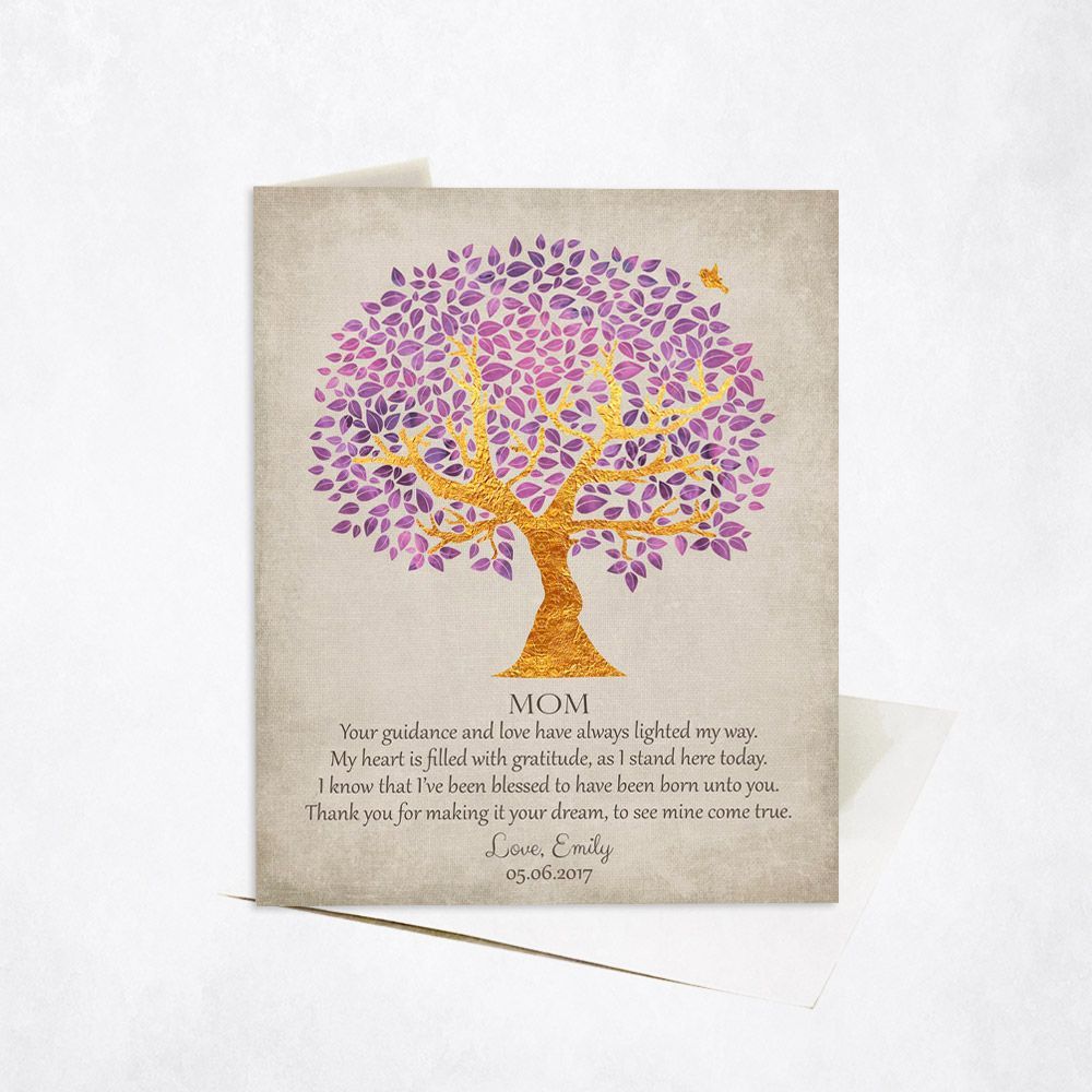 Purple And Gold Tree Family Stationery Card For Mom C-1505