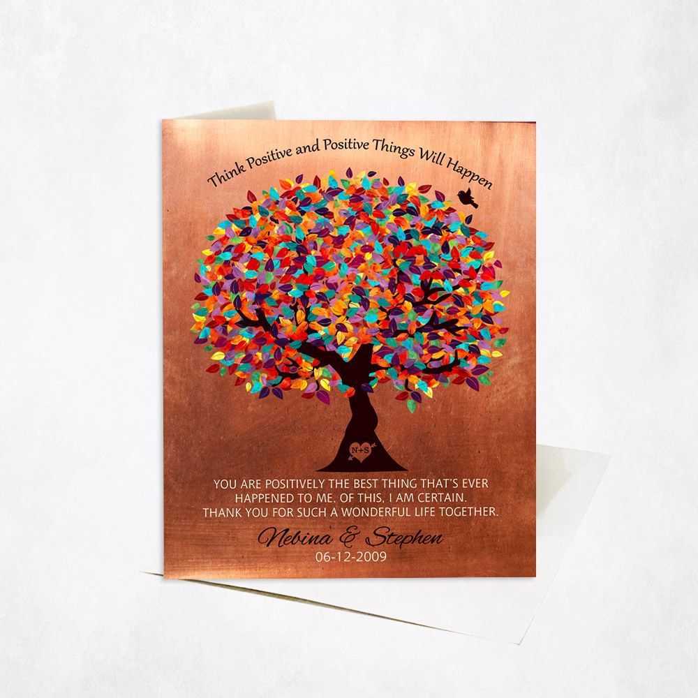 Copper Colorful Spring Tree 7th Anniversary Card Gift for Couple C-1350