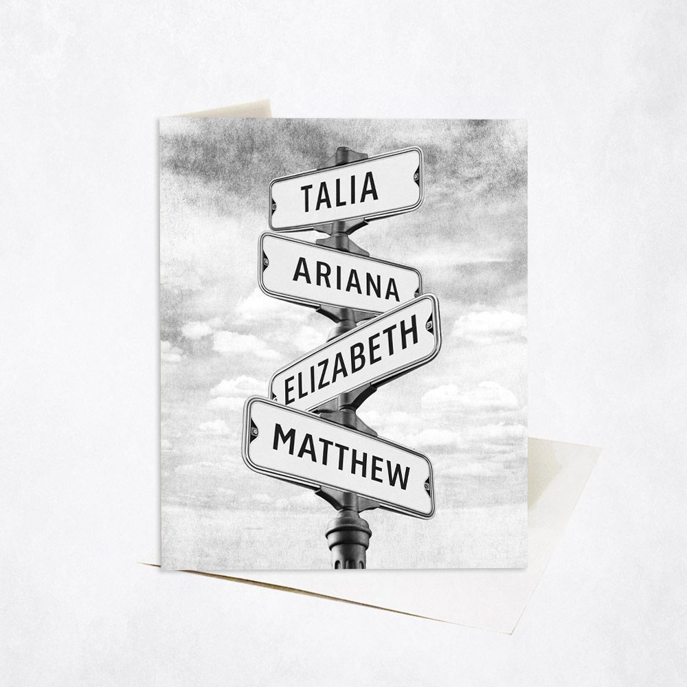 Family Signpost 4 Names 2nd Anniversary Card Gift for Couple C-1938