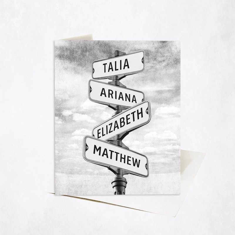 Family Signpost 4 Names 2nd Anniversary Card Gift for Couple C-1938