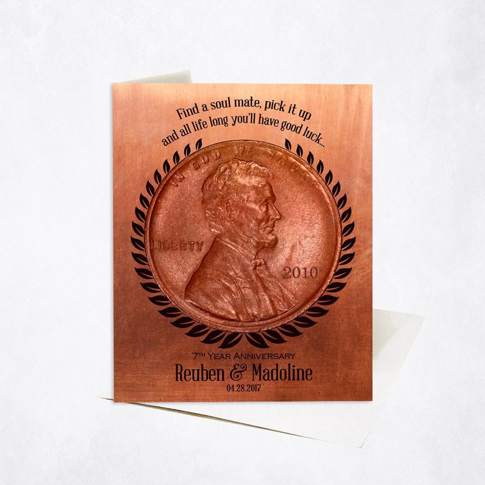 #1 Best Seller - Copper Penny Coin 7th Anniversary Card Gift for Couple C-1467