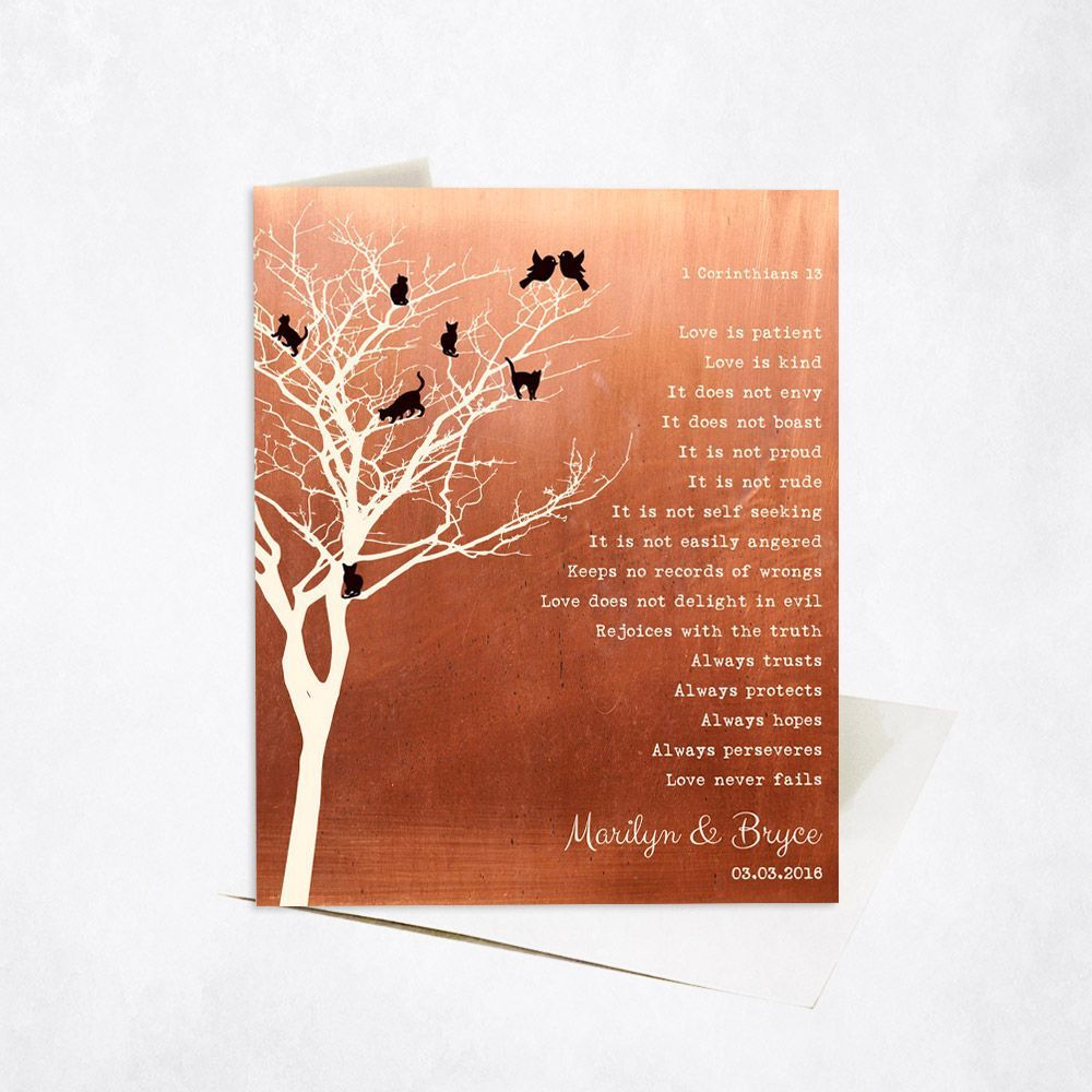 Copper Branchy Tree with Cats 7th Anniversary Card Gift for Couple C-1417