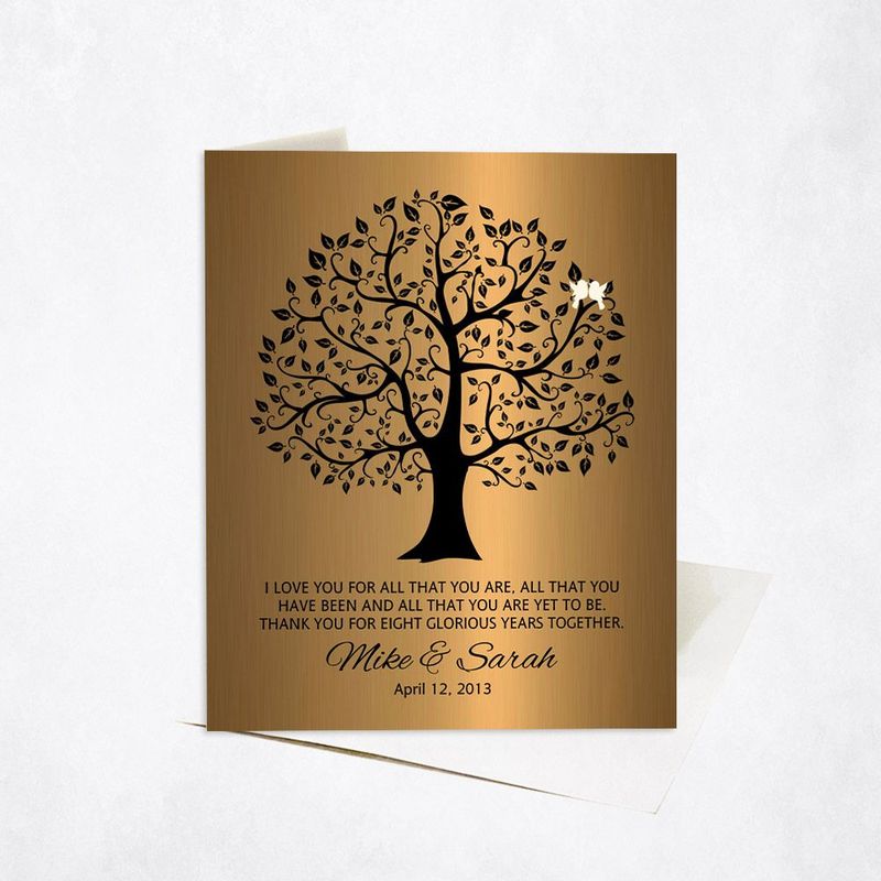 #1 Best Seller - Brass Onyx Curly Tree 8th Anniversary Card Gift for Couple C-1378