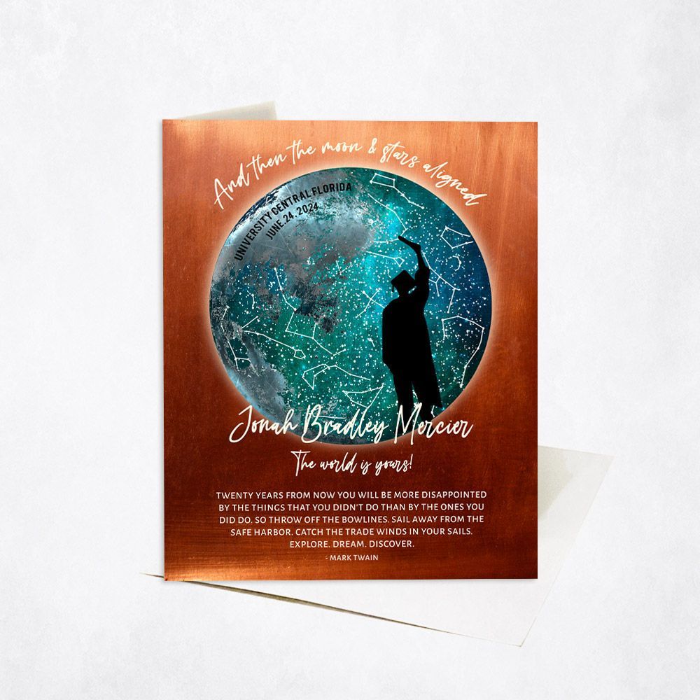 Copper Moon and Star Map graduation Card Gift for Graduate C-1574
