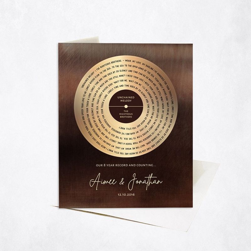 #1 Best Seller - Bronze Our Song Lyrics Record Label 8th Anniversary Card Gift for Couple C-1588