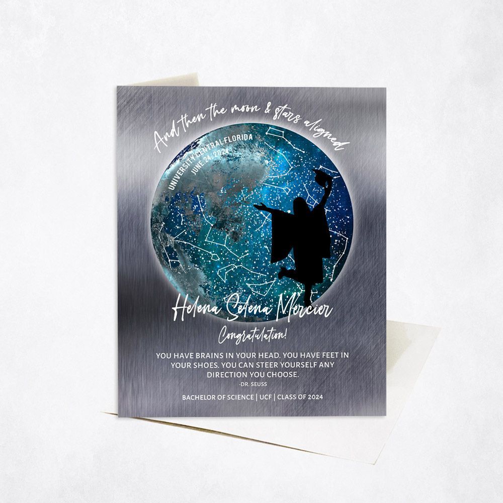 Tin Moon and Star Map graduation Card Gift for Graduate C-1575