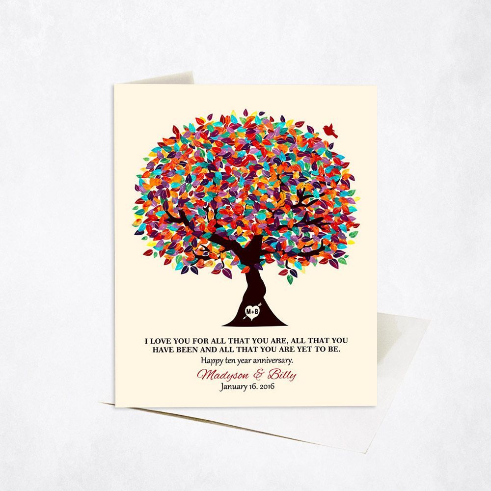 Colorful Spring Tree 10th Anniversary Card Gift for Couple C-1293