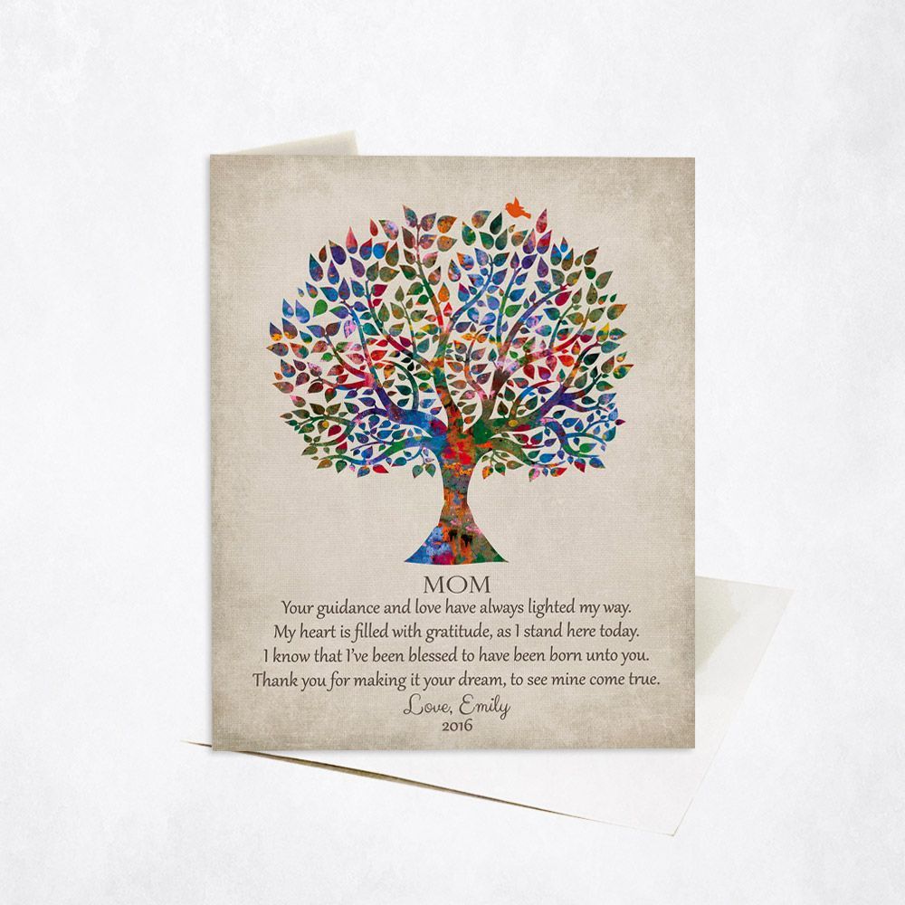 Watercolor Tree Family Stationery Card For Mom C-1396