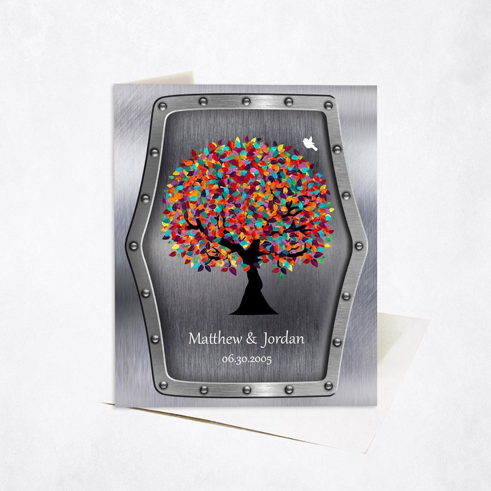 Steel Colorful Spring Tree 11th Anniversary Card Gift for Couple C-1376