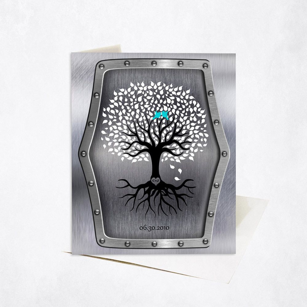 #1 Best Seller - Steel Tree with Roots 11th Anniversary Card Gift for Couple C-1374