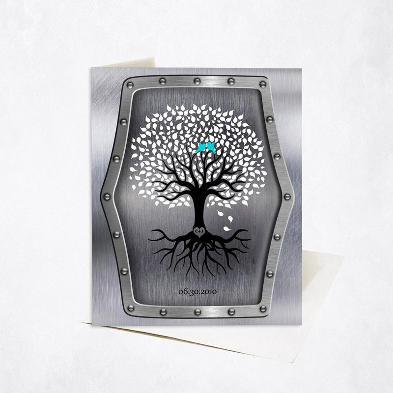 #1 Best Seller - Steel Tree with Roots 11th Anniversary Card Gift for Couple C-1374