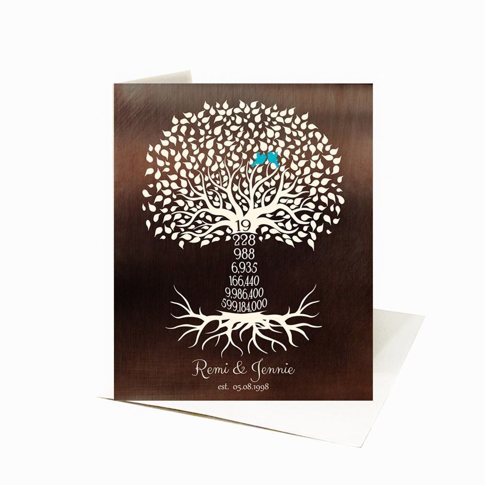 Bronze Countdown Tree 19th Anniversary Card Gift for Couple C-1449