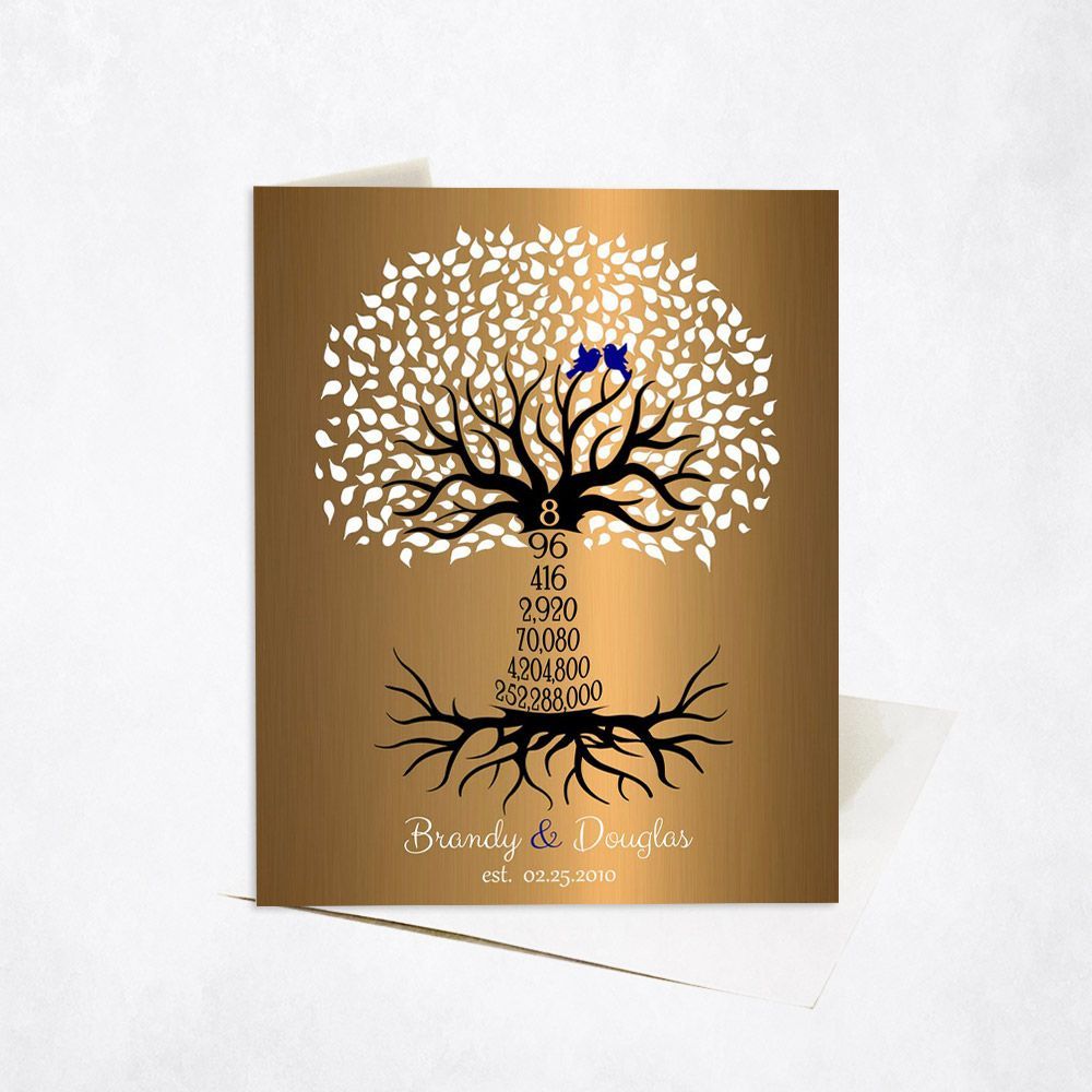 #1 Best Seller - Brass Countdown Tree 8th Anniversary Card Gift for Couple C-1437