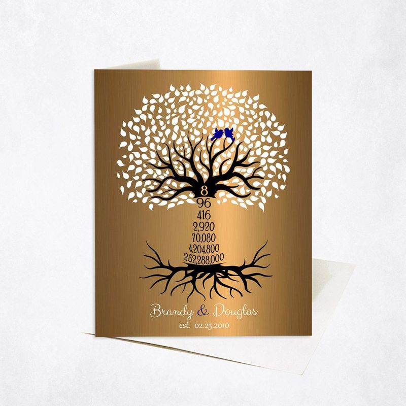 #1 Best Seller - Brass Countdown Tree 8th Anniversary Card Gift for Couple C-1437