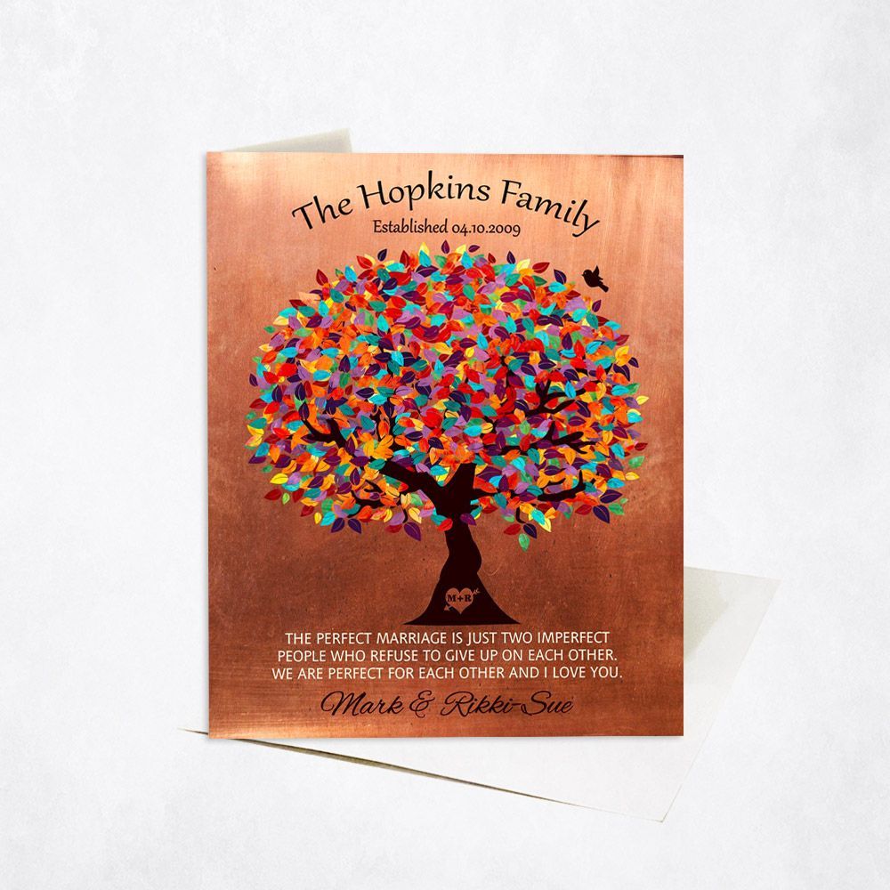 Copper Colorful Spring Tree 7th Anniversary Card Gift for Couple C-1345