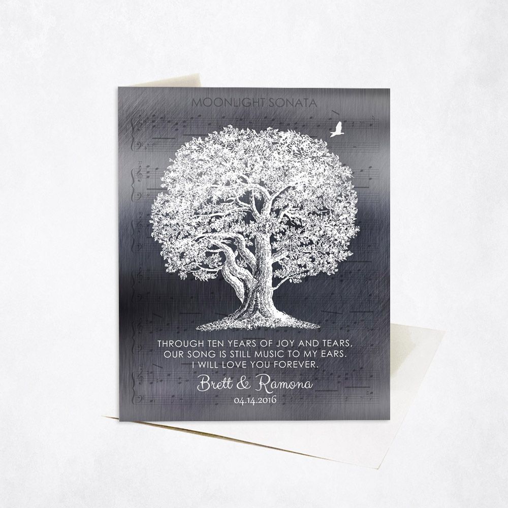 Tin Oak Tree and Sheet Music 10th Anniversary Card Gift for Couple C-1337