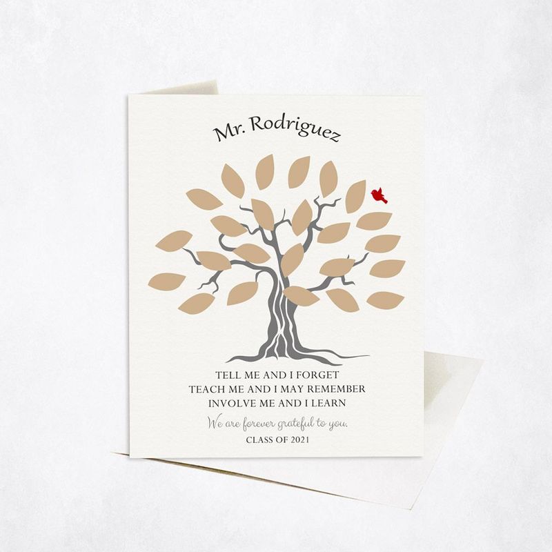Names in Leaves Teacher Appreciation Card Gift for Educator C-1796