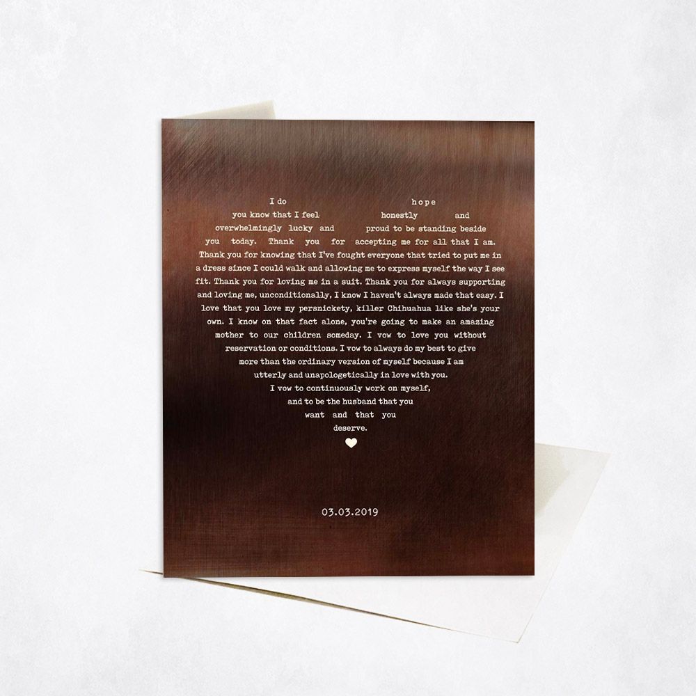Bronze Heart Shape Song Lyrics 8th Anniversary Card Gift for Couple C-1788