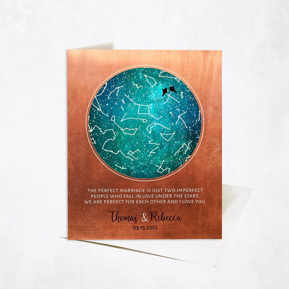 #1 Best Seller - Copper Star Map 7th Anniversary Card Gift for Couple C-1759