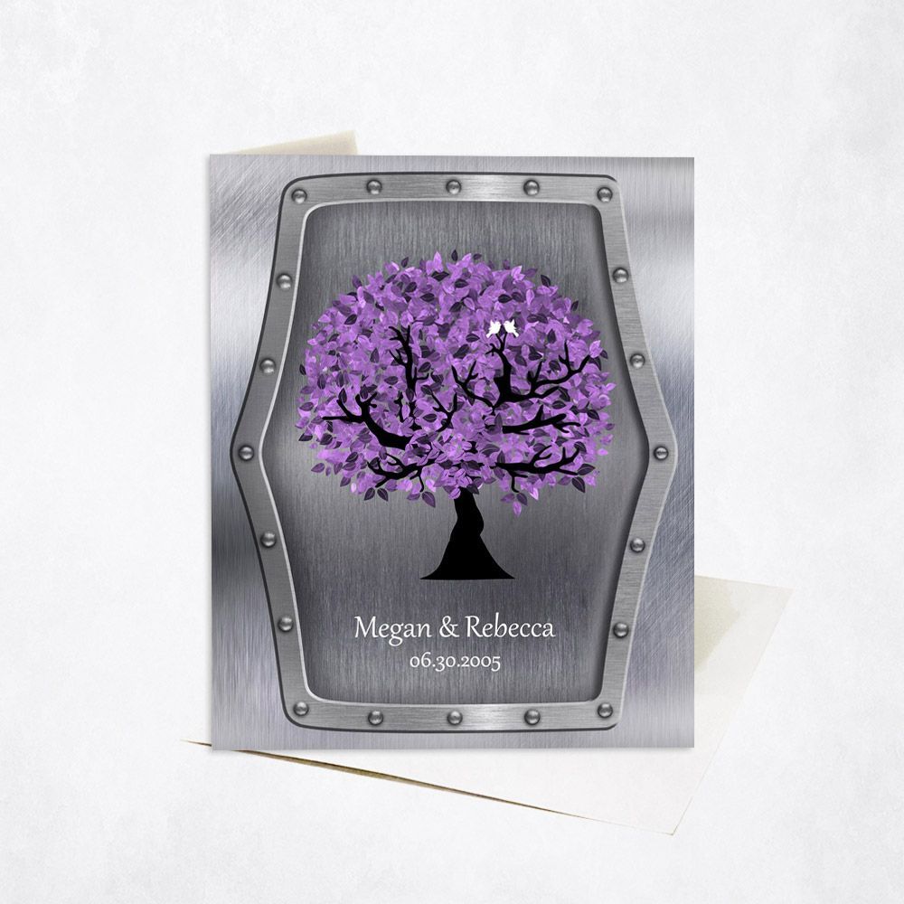 Tin Purple Tree 11th Anniversary Card Gift for Couple C-1501