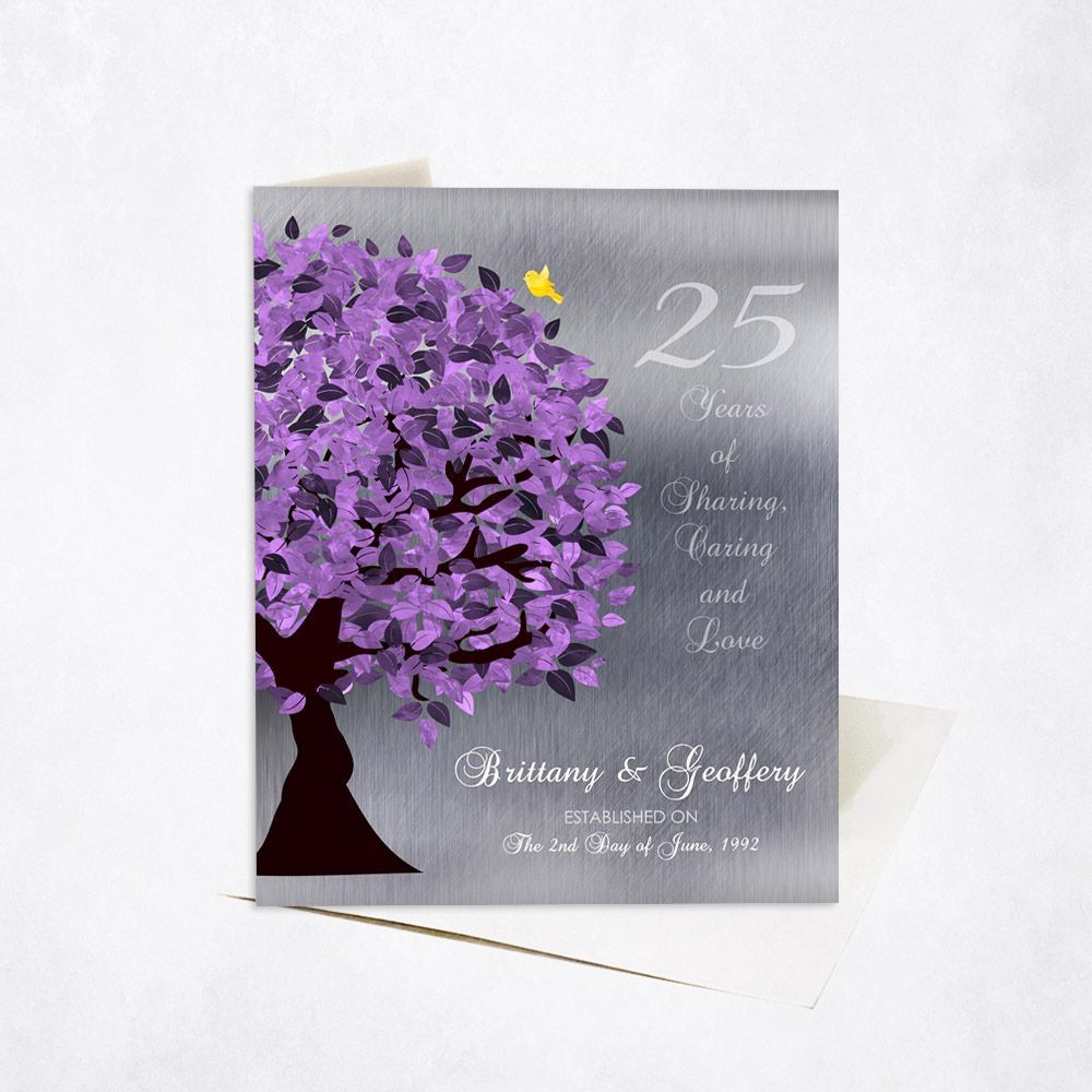 Tin Half Purple Tree 25th Anniversary Card Gift for Couple C-1489