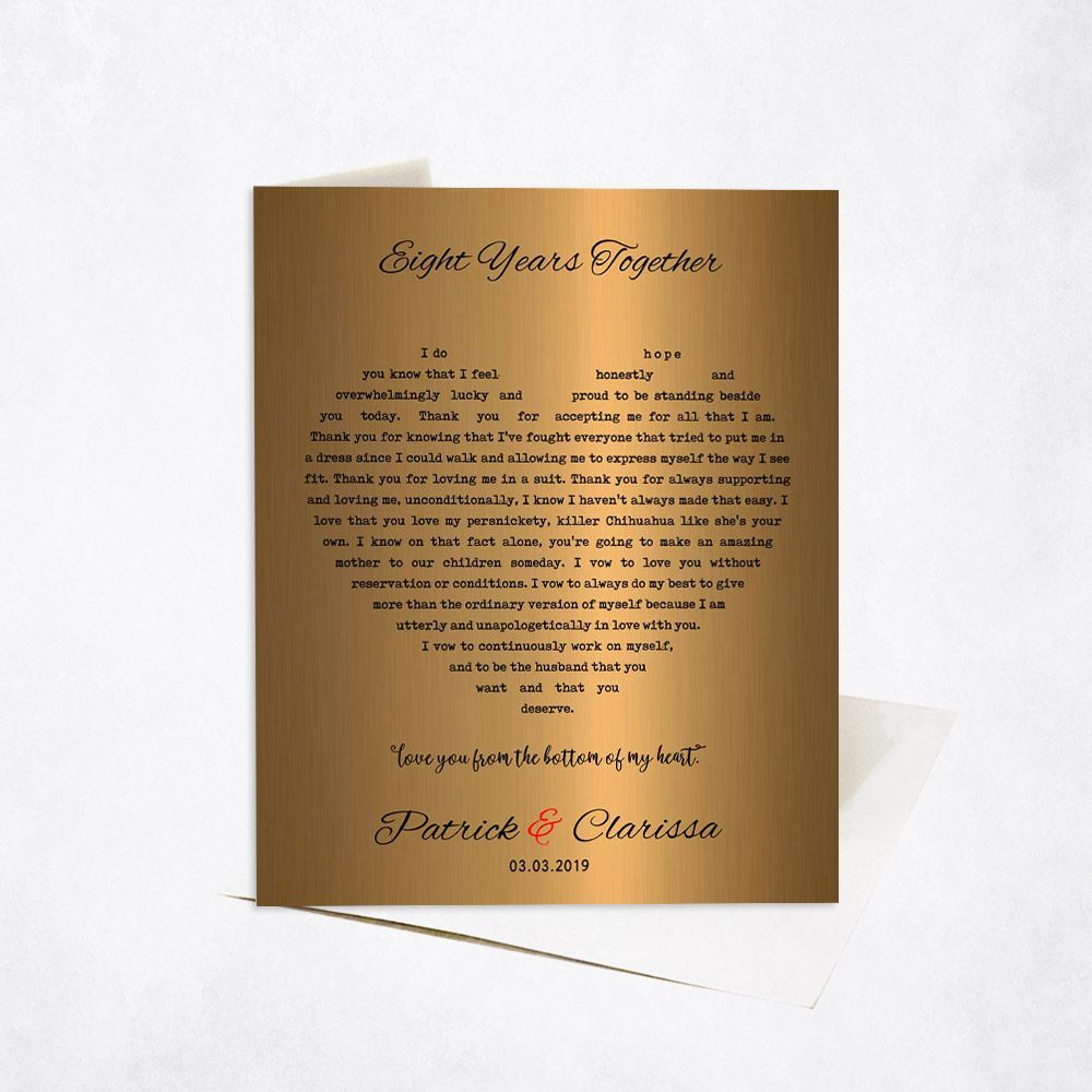 Brass Heart Shape Song Lyrics 21st Anniversary Card Gift for Couple C-1789