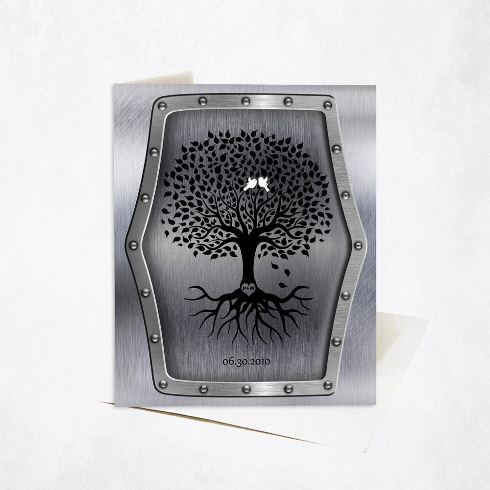 Steel Tree with Roots 11th Anniversary Card Gift for Couple C-1375