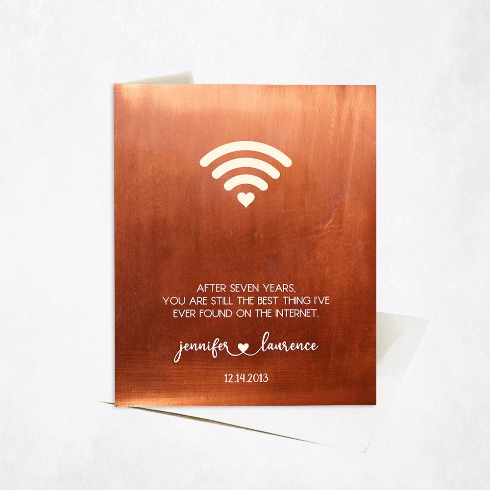Copper Couple Silhouette 7th Anniversary Card Gift for Couple C-1566