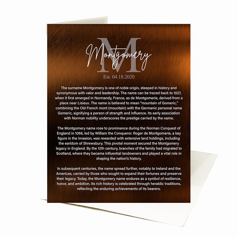 Bronze Surname Monogram and Established History Housewarming Card Gift for Family C-2135
