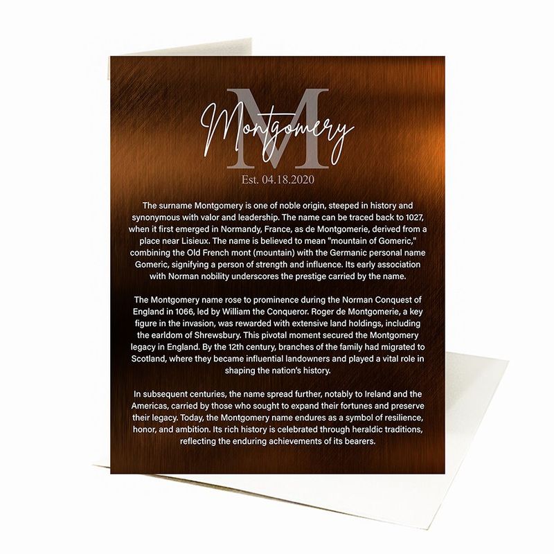 Bronze Surname Monogram and Established History Housewarming Card Gift for Family C-2135
