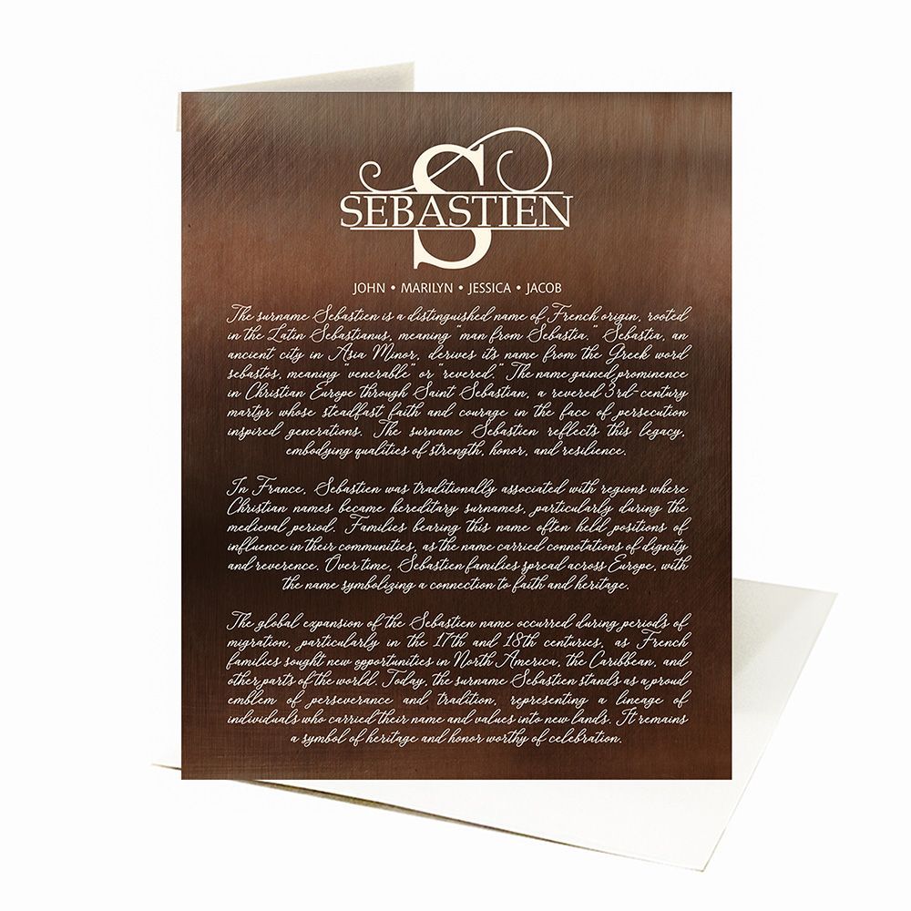 #1 Best Seller - Bronze Surname Monogram and History Housewarming Card Gift for Family C-2122