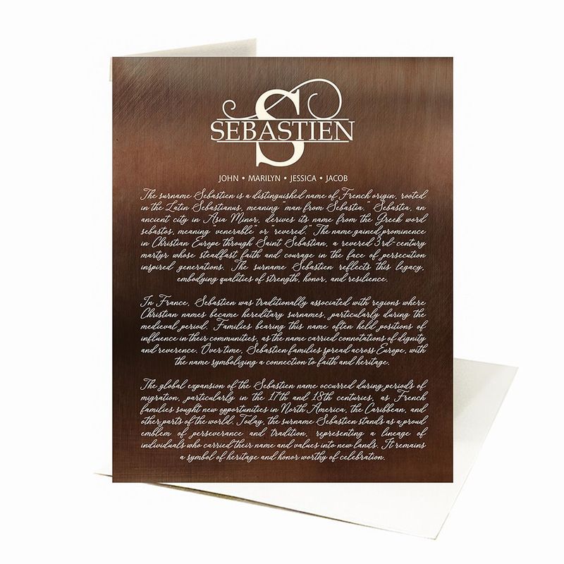 #1 Best Seller - Bronze Surname Monogram and History Housewarming Card Gift for Family C-2122