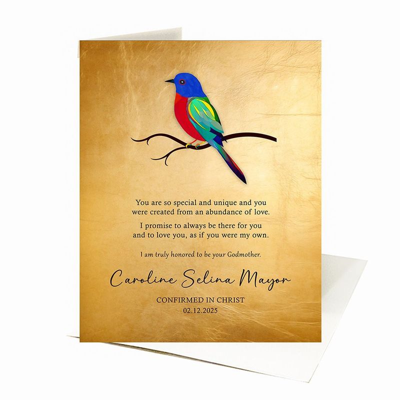 #1 Best Seller - Gold Painted Bunting Confirmation Faith Milestone Card Gift for Child C-2115