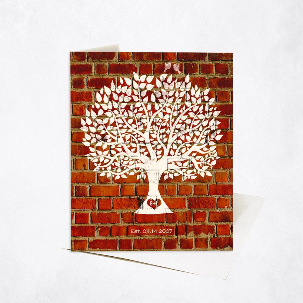 Brick Tree Silhouette 8th Anniversary Card Gift for Couple C-1383