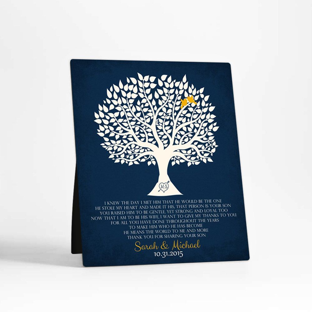 Tree Silhouette on Linen Wedding Desktop Plaque Gift for Mother Of The Groom D-1115