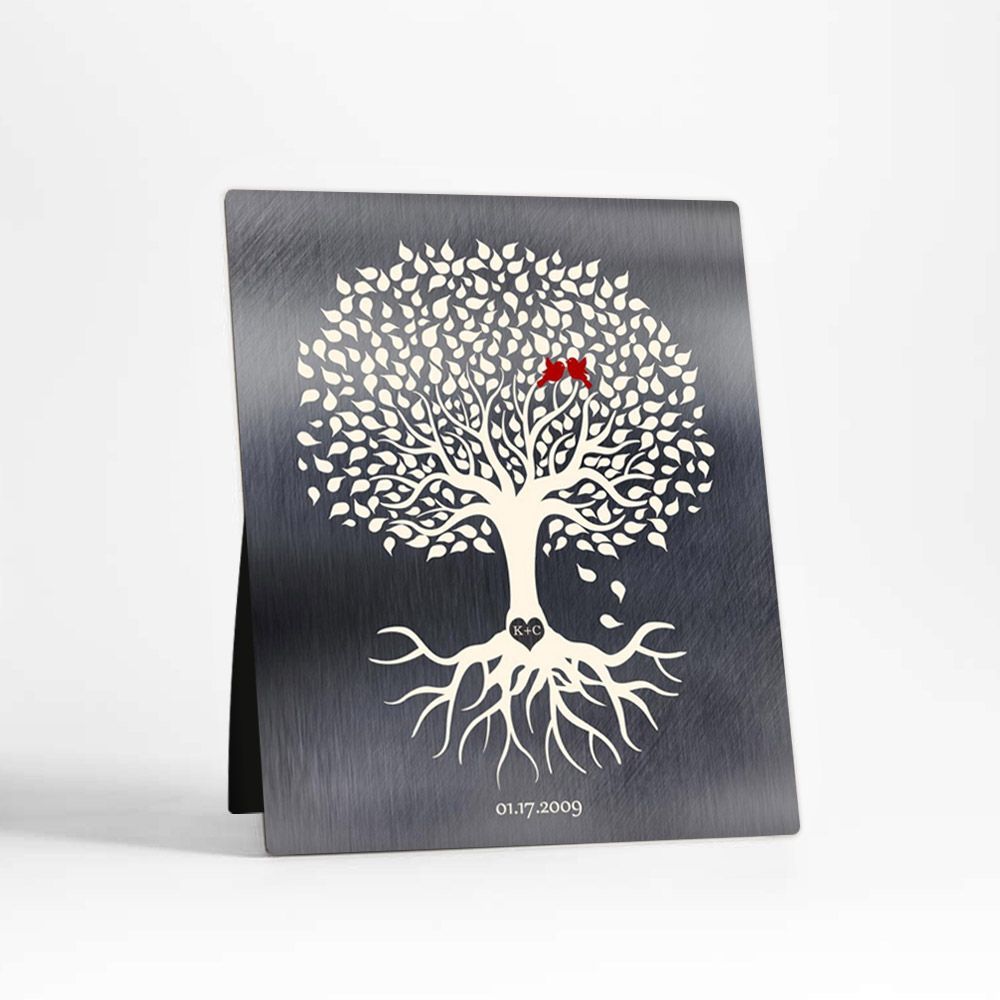 #1 Best Seller - Tin White Tree with Roots 10th Anniversary Desktop Plaque Gift for Couple D-1210