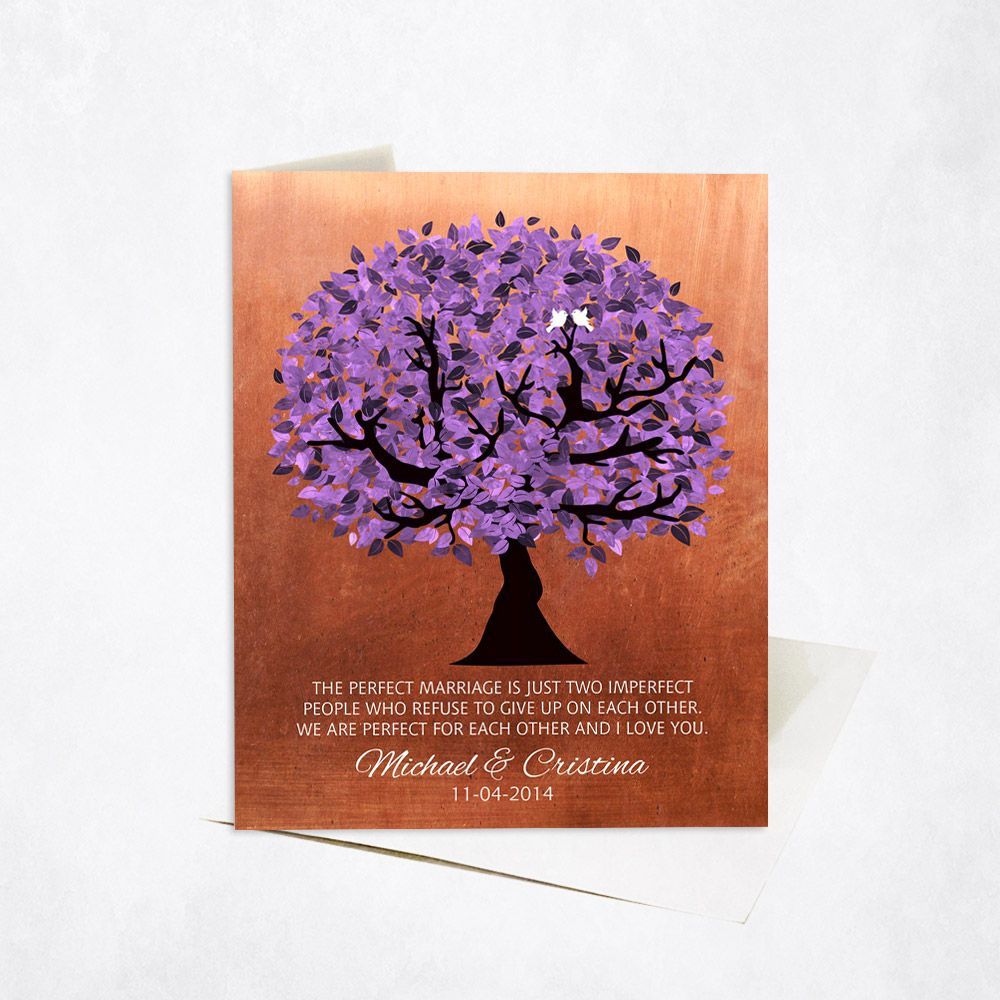 #1 Best Seller - Copper Purple Tree 7th Anniversary Card Gift for Couple C-1479