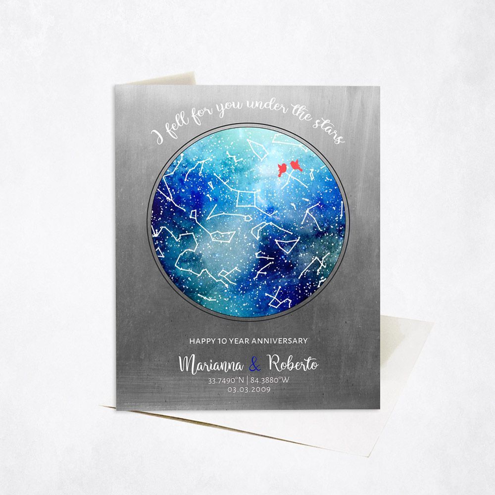 #1 Best Seller - Tin Star Map 10th Anniversary Card Gift for Couple C-1758