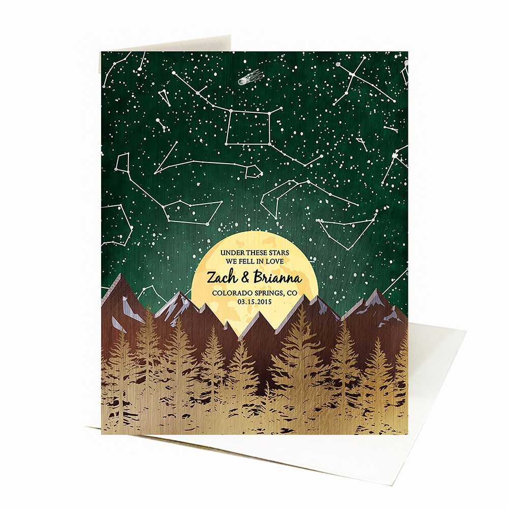 Bronze Mountains Trees Camping Star Map Anniversary Card Gift for Couple C-2172