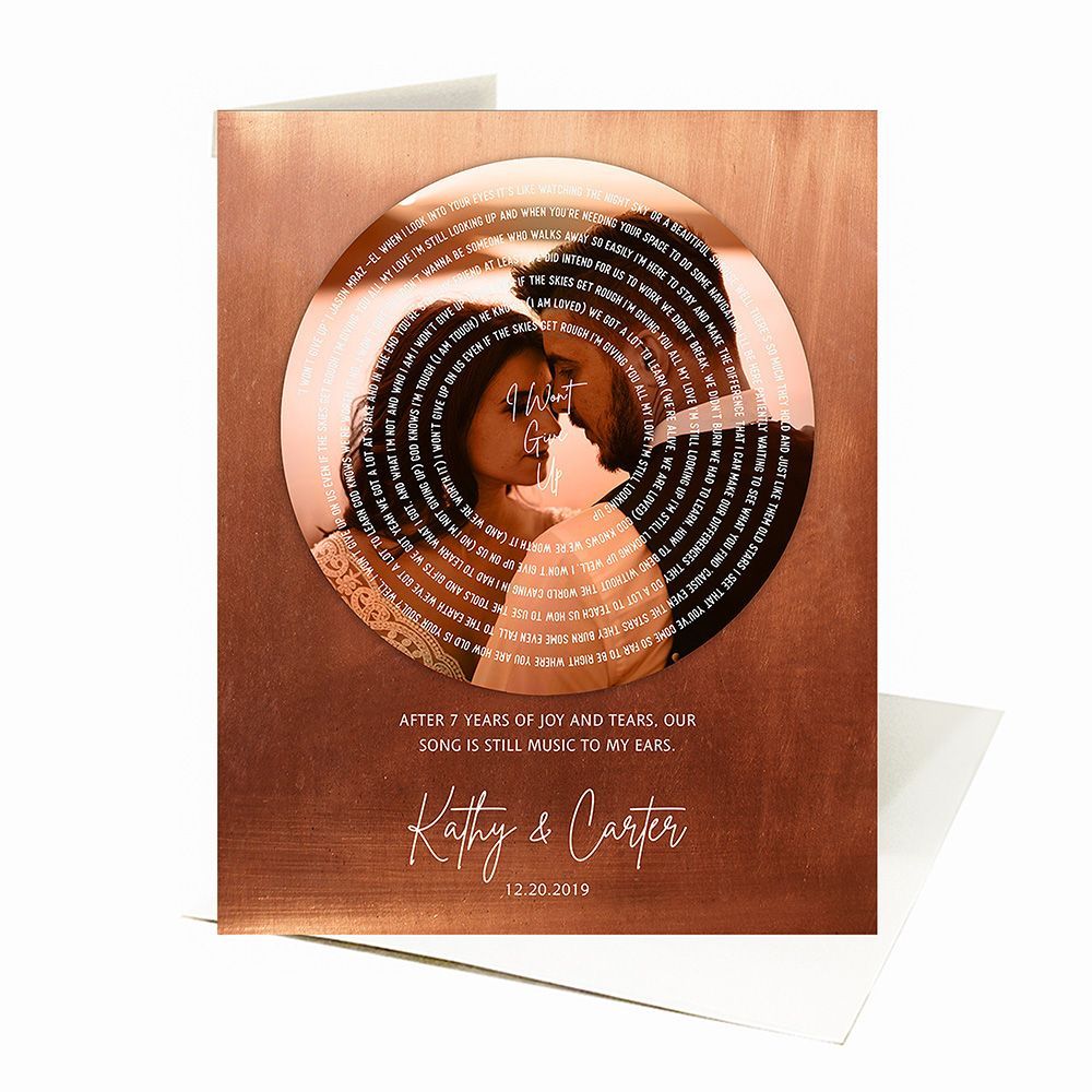 Copper Our Song Lyrics Record Label Photo 7th Anniversary Card Gift for Couple C-2117