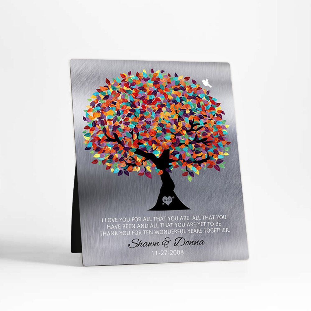 #1 Best Seller - Tin Colorful Spring Tree 10th Anniversary Desktop Plaque Gift for Couple D-1211