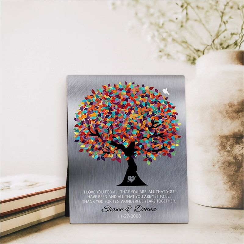 #1 Best Seller - Tin Colorful Spring Tree 10th Anniversary Desktop Plaque Gift for Couple D-1211