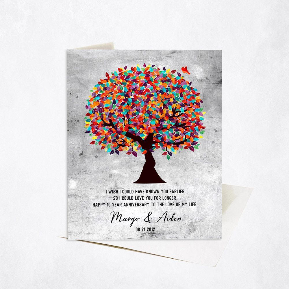 Tarnished Tin Colorful Spring Tree 10th Anniversary Card Gift for Couple C-1907