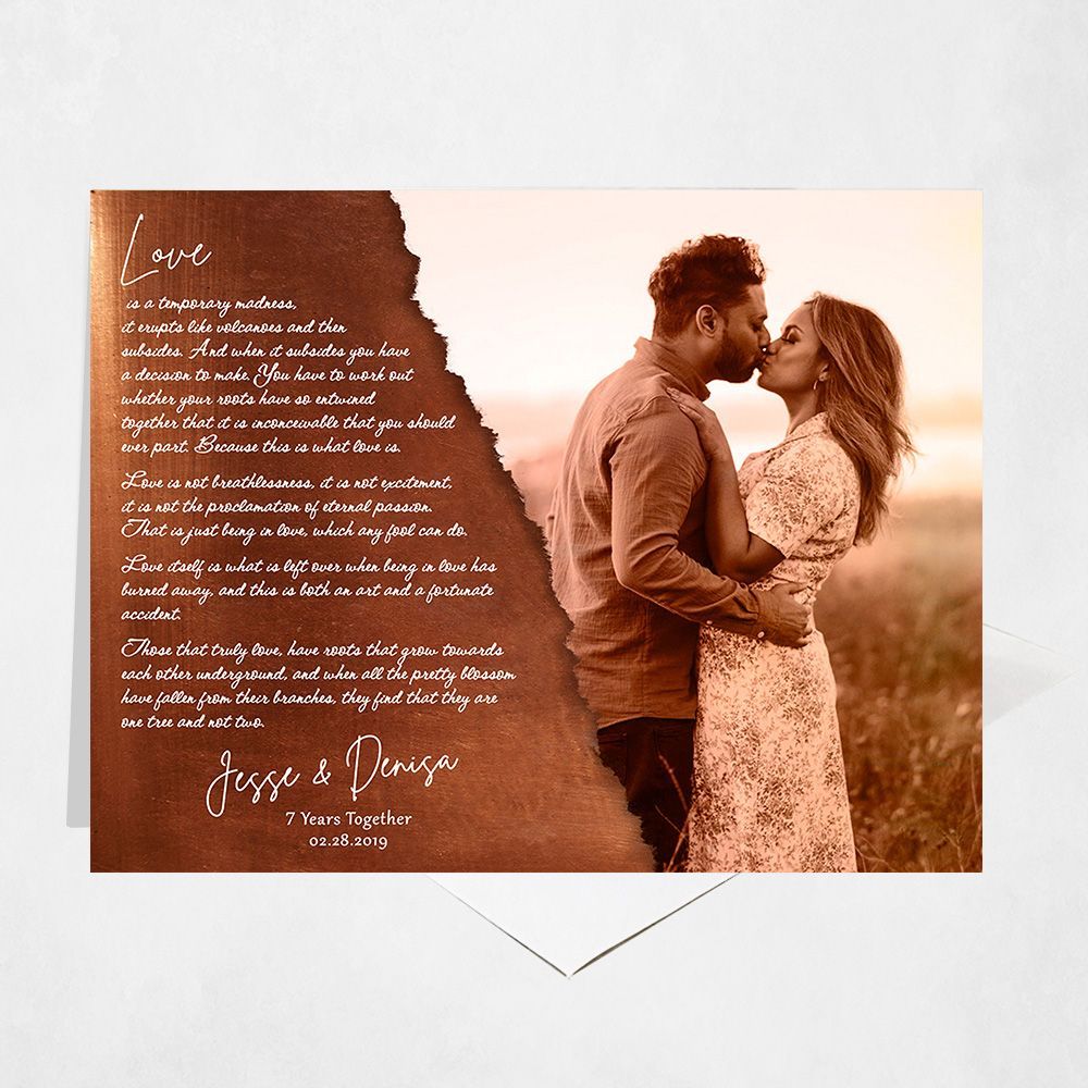 Copper Wedding Photo and Vows 7th Anniversary Card Gift for Couple C-2160