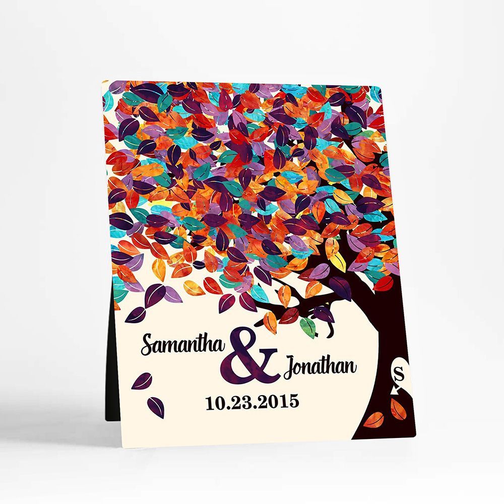 Colorful Half Spring Tree Anniversary Desktop Plaque Gift for Couple D-1194