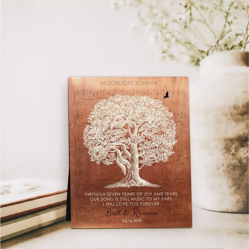 #1 Best Seller - Copper White Oak Tree 7th Anniversary Desktop Plaque Gift for Couple D-1332