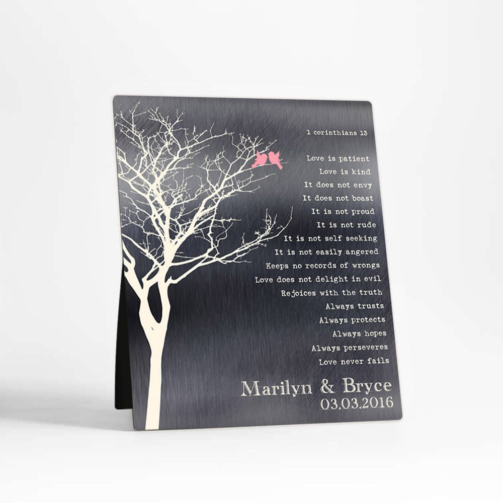 Tin White Branchy Tree 10th Anniversary Desktop Plaque Gift for Couple D-1306