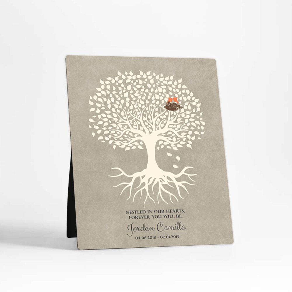 White Tree with Roots Memorial Desktop Plaque Gift for Bereaved Parents D-1197