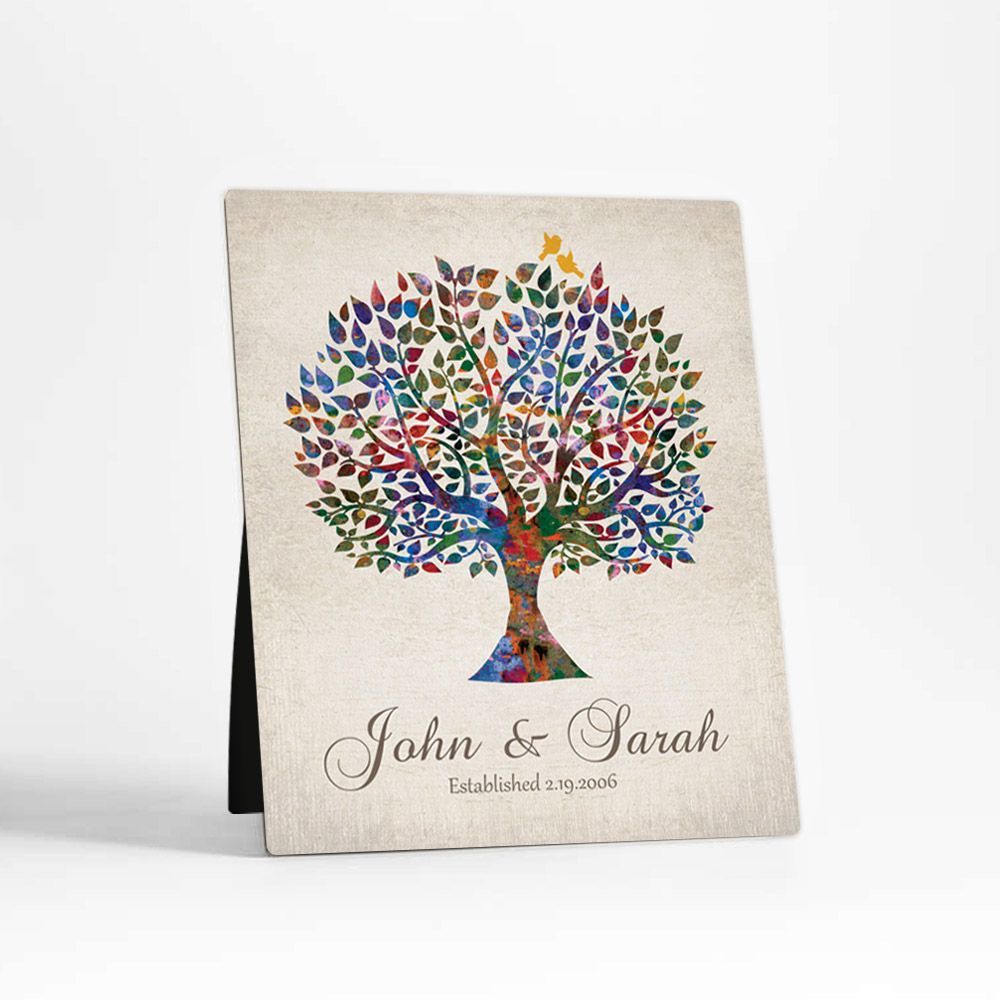Watercolor Tree Anniversary Desktop Plaque Gift for Couple D-1254
